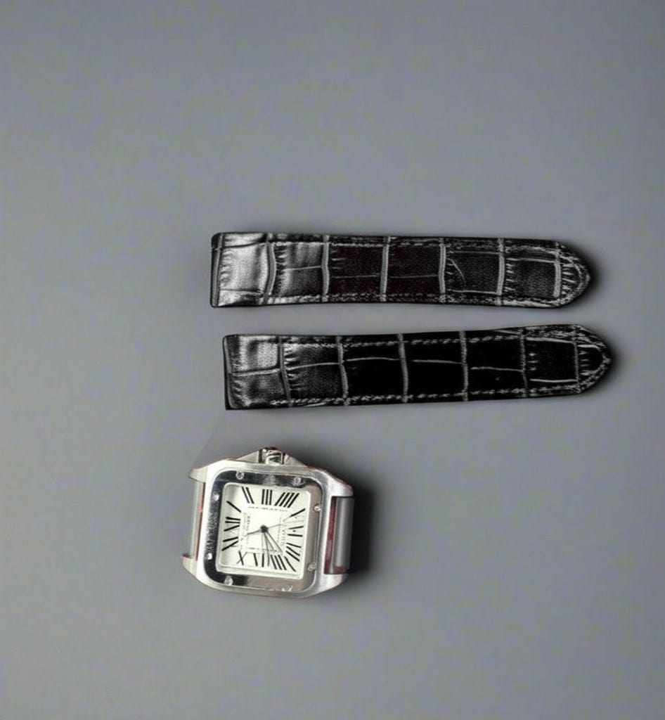 Indianleathercraft leather strap Black / 23mm Handmade Cartier santos leather strap