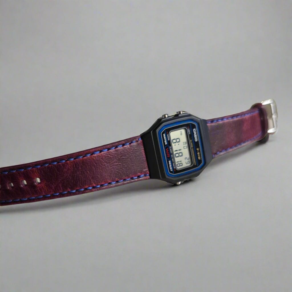 Indianleathercraft leather strap Burgundy Handmade Casio F-91w strap