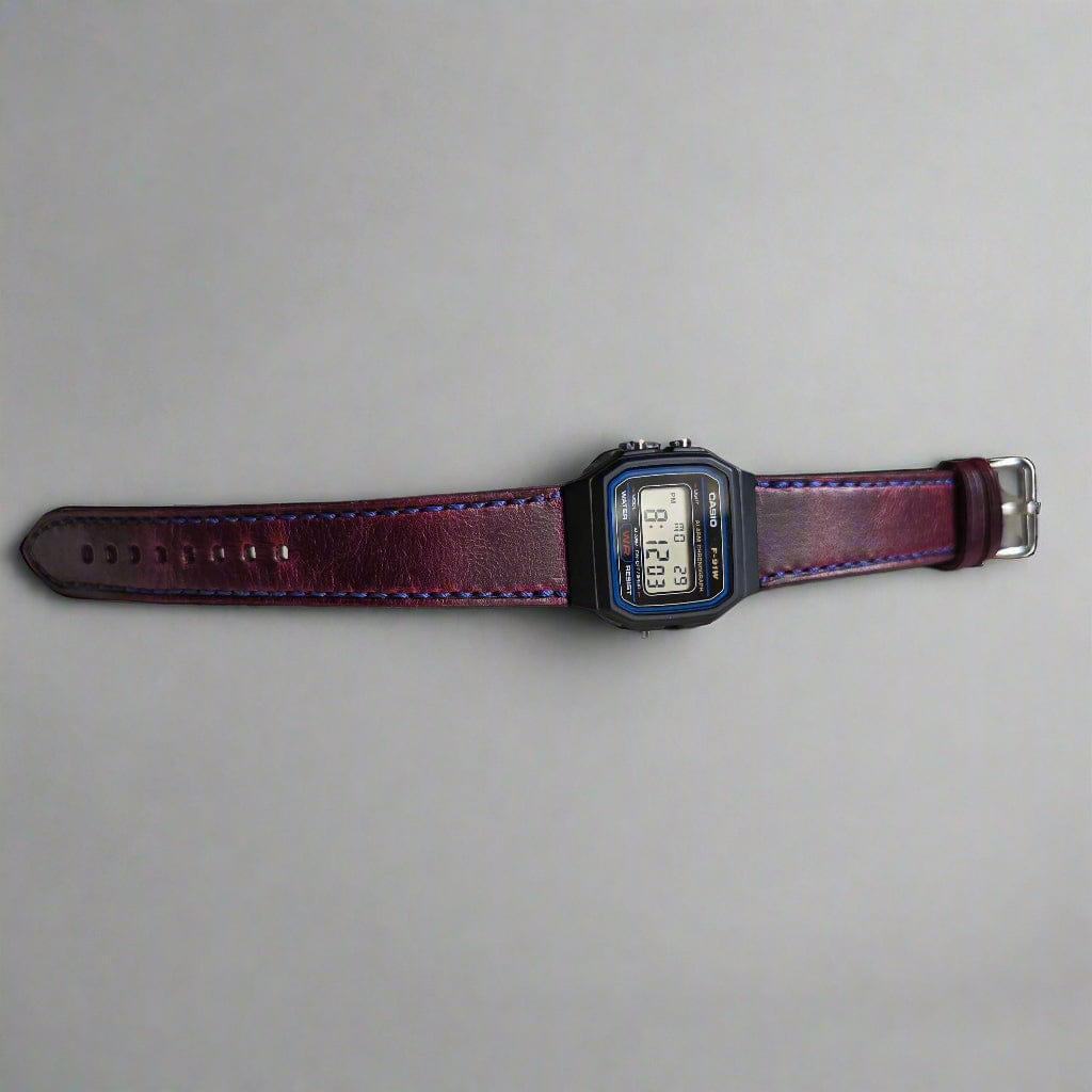 Indianleathercraft leather strap Burgundy Handmade Casio F-91w strap