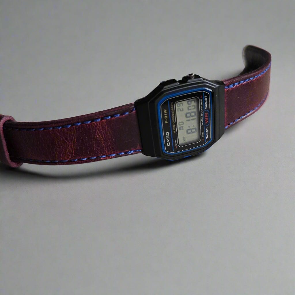 Indianleathercraft leather strap Burgundy Handmade Casio F-91w strap