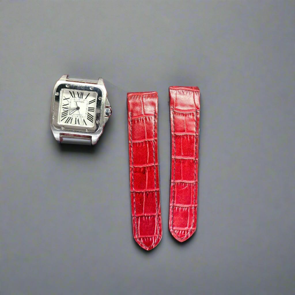 Indianleathercraft leather strap Red / 23mm Handmade Cartier santos leather strap