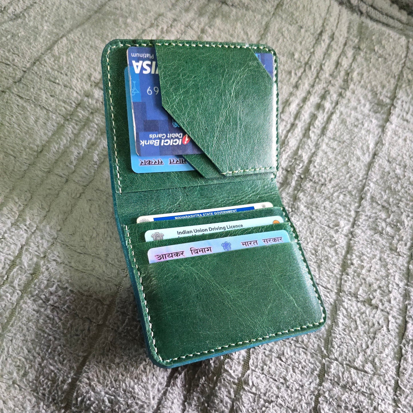 Indianleathercraft Wallets & Money Clips Teal Handmade green leather wallet
