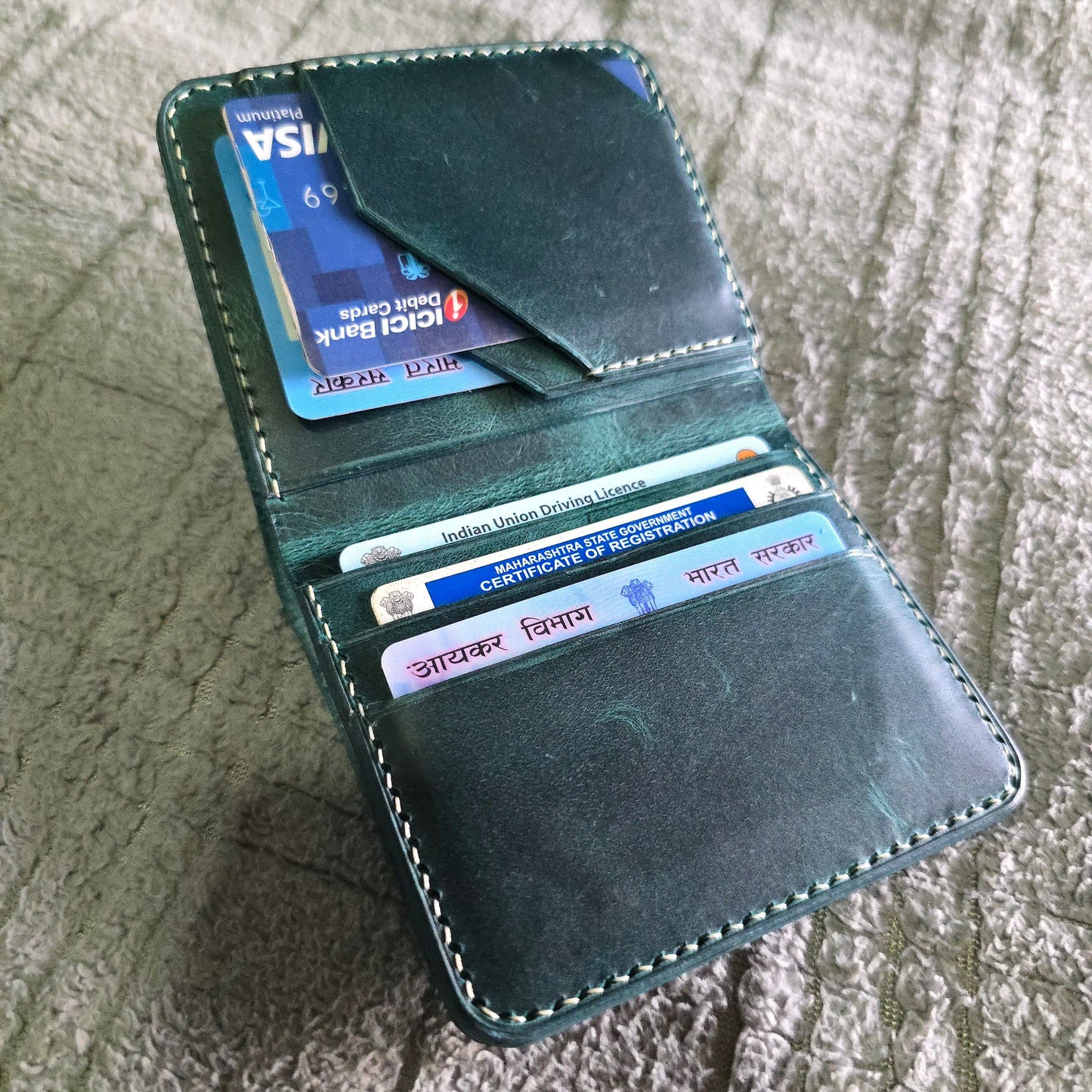 Indianleathercraft Wallets & Money Clips Turquoise Handmade green leather wallet