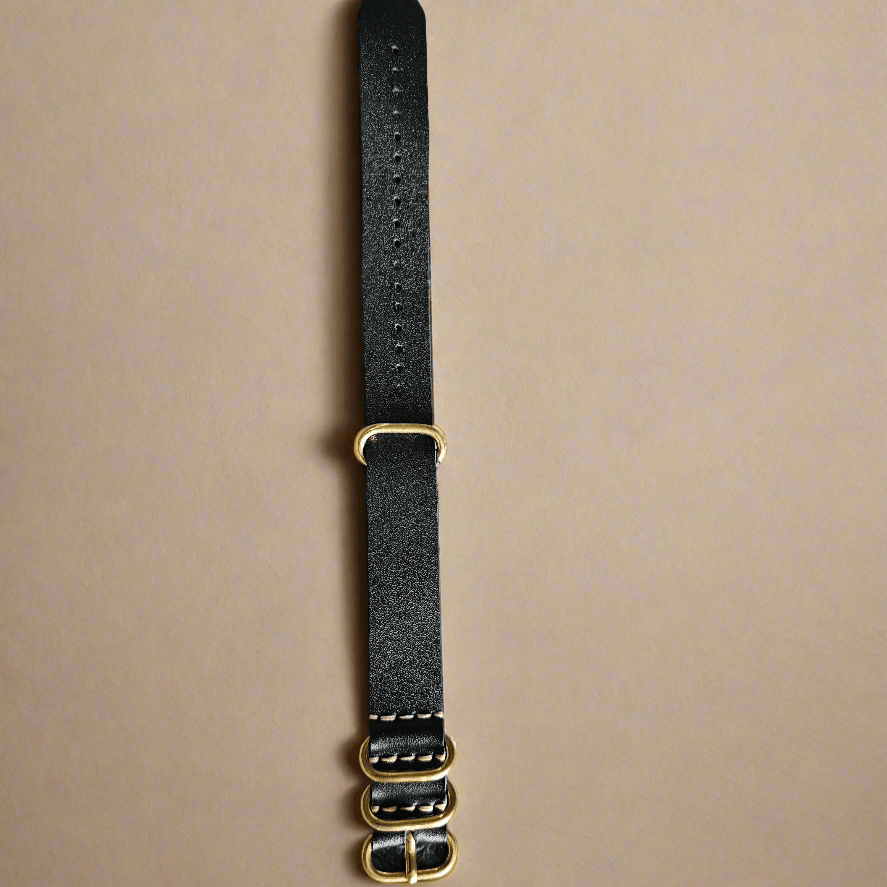 Indianleathercraft Watch Bands 20mm / Black / Gold Handmade nato leather strap