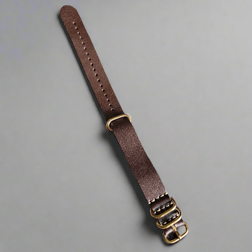 Indianleathercraft Watch Bands 20mm / Brown / Gold Handmade nato leather strap