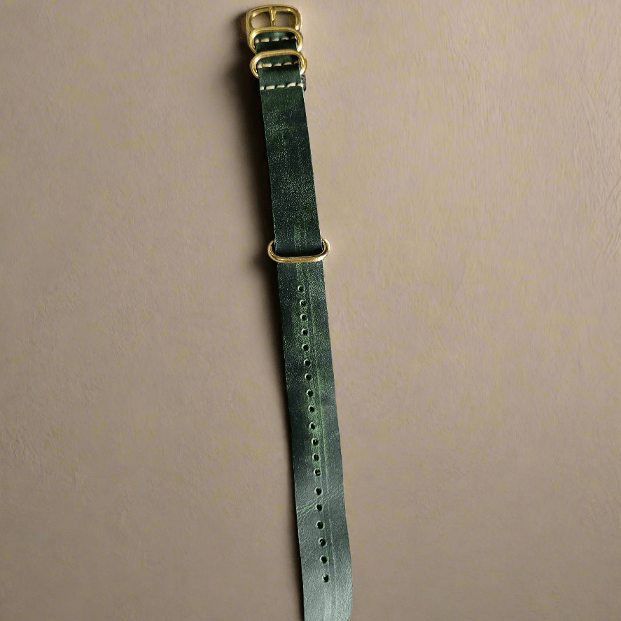 Indianleathercraft Watch Bands 20mm / Dark green / Gold Handmade nato leather strap