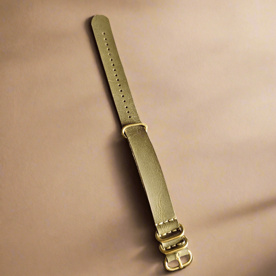 Indianleathercraft Watch Bands 20mm / Olive / Gold Handmade nato leather strap