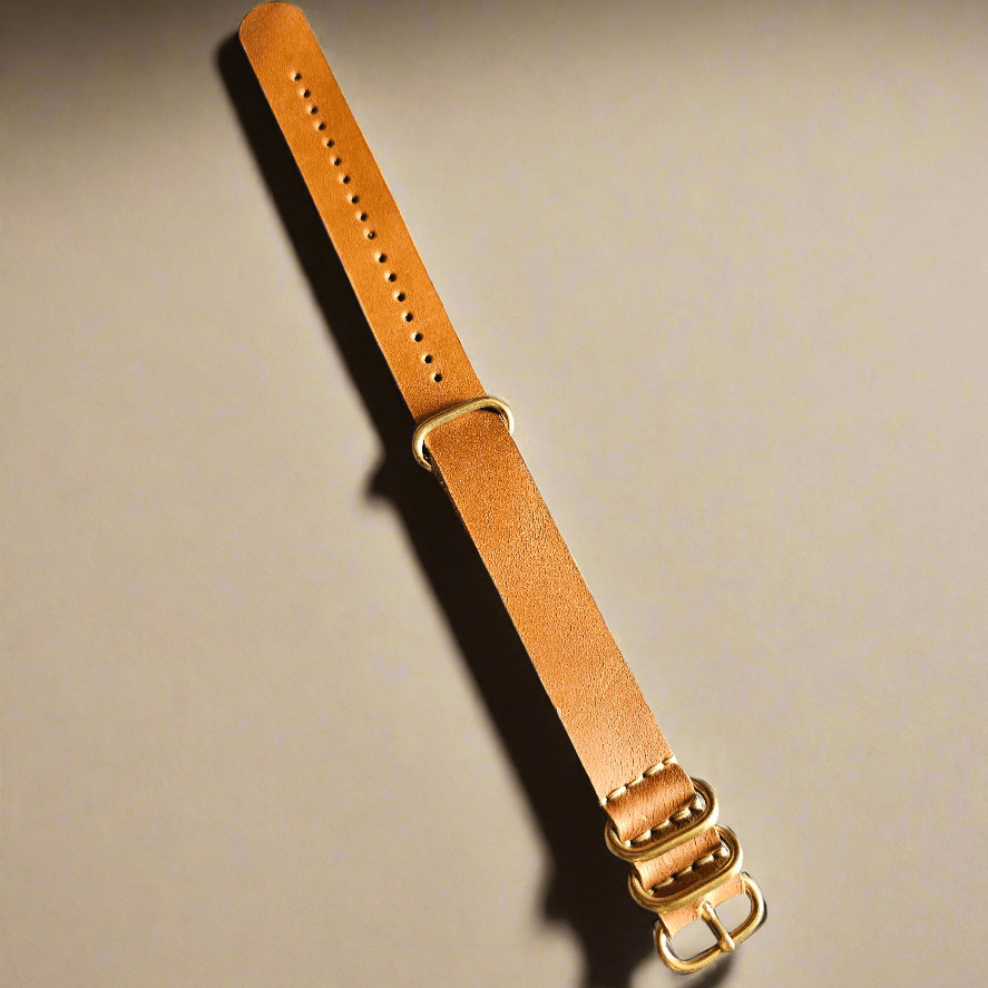 Indianleathercraft Watch Bands 20mm / Tan / Gold Handmade nato leather strap