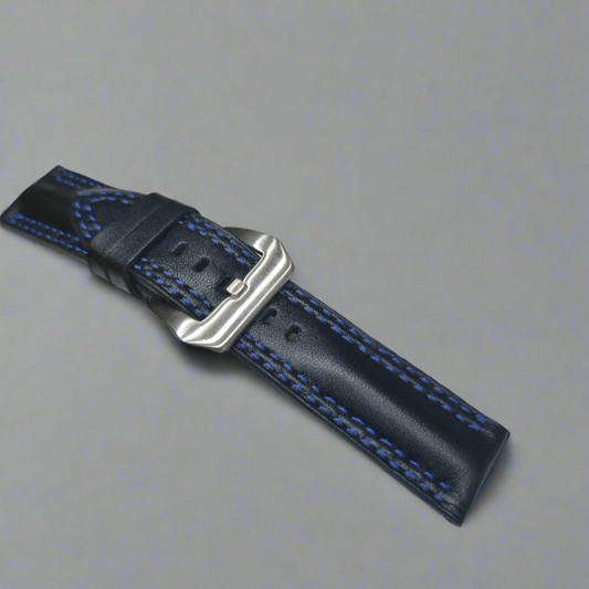 Indianleathercraft Watch Bands 22mm Black leather strap muscular padded