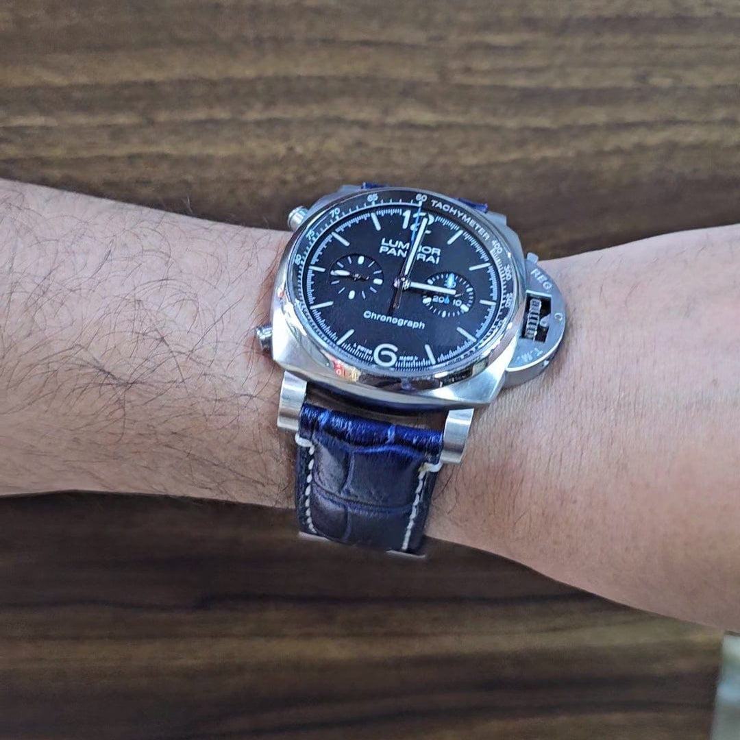 Indianleathercraft Watch Bands 22mm / Blue Black leather strap for panerai