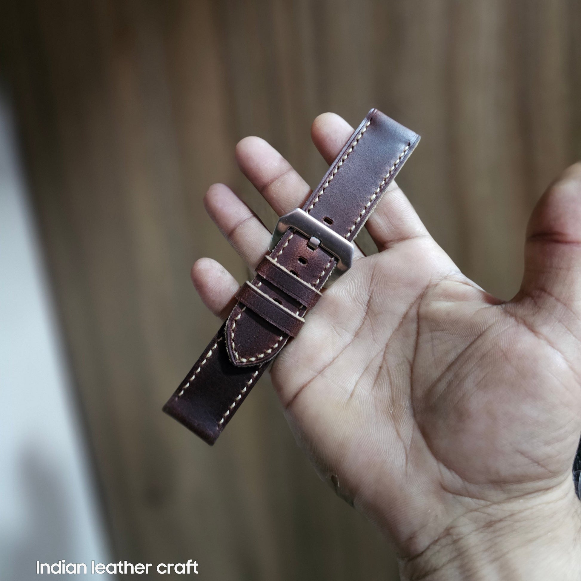 Indianleathercraft Watch Bands 22mm / Dark brown Handmade leather strap for luminor panerai