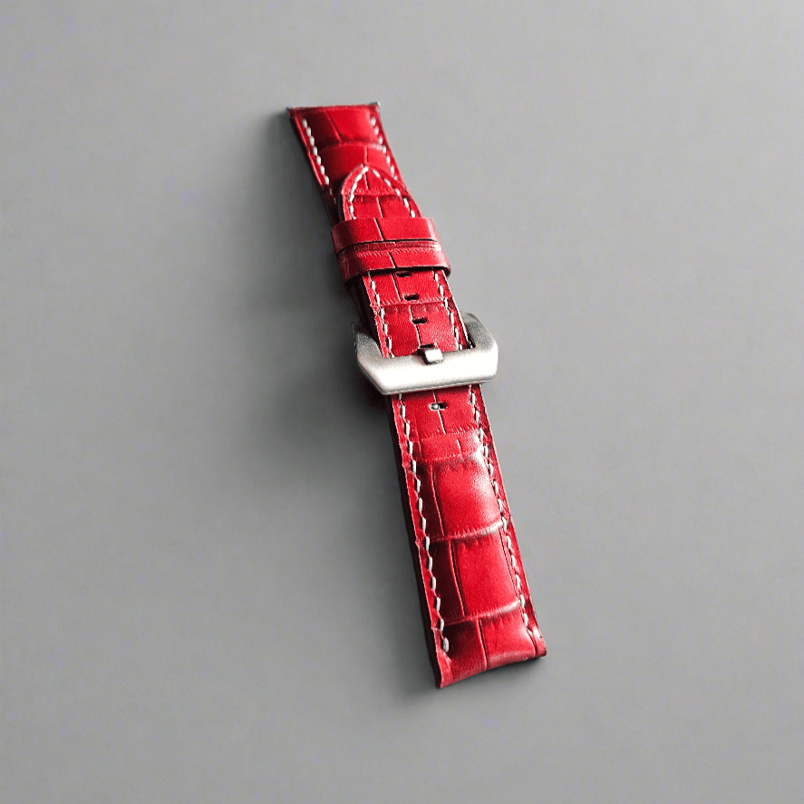 Indianleathercraft Watch Bands 22mm / Red Black leather strap for panerai