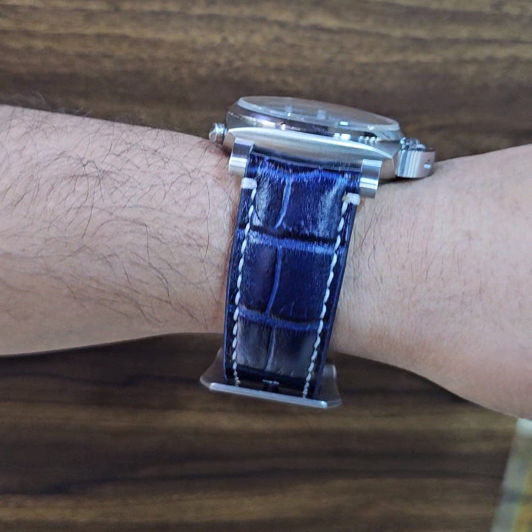 Indianleathercraft Watch Bands 26mm / Blue Black leather strap for panerai