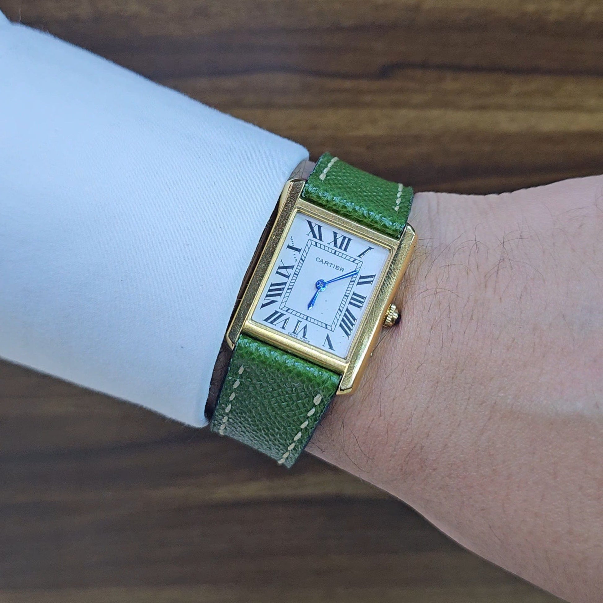 Indianleathercraft Watch Bands Green / 20mm Handmade leather strap for cartier