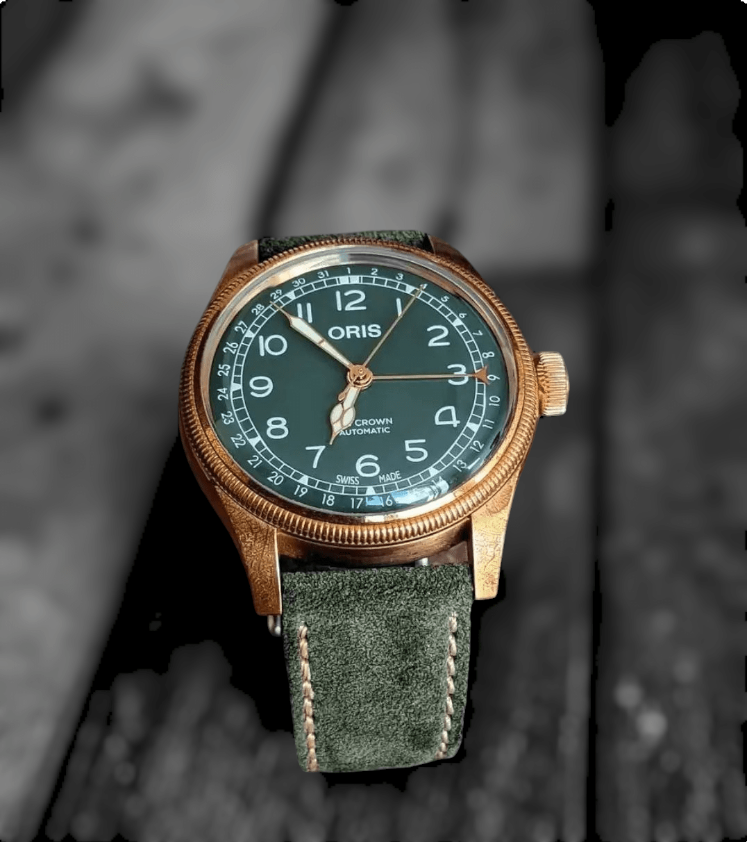 Indianleathercraft Watch Bands Handmade green suede strap for Oris