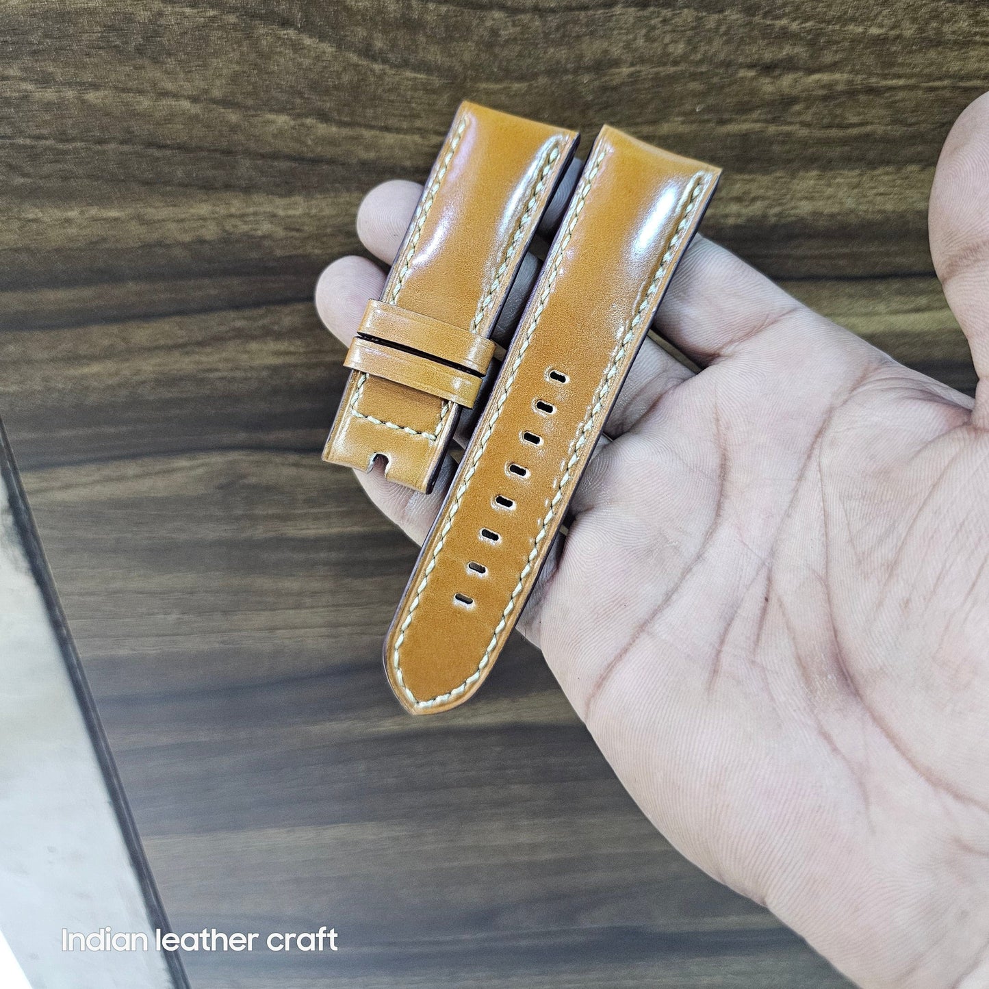 Indianleathercraft watch strap 22mm / Tan Shell cordovan leather panerai straps