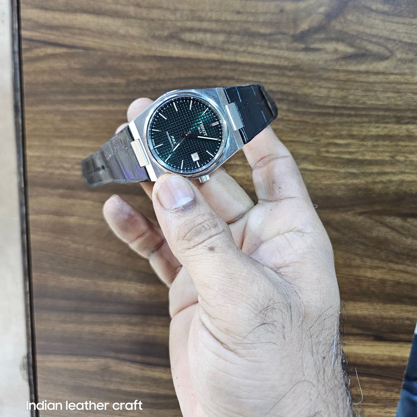 Indianleathercraft watch strap Black Handmade Tissot PRX leather watch strap