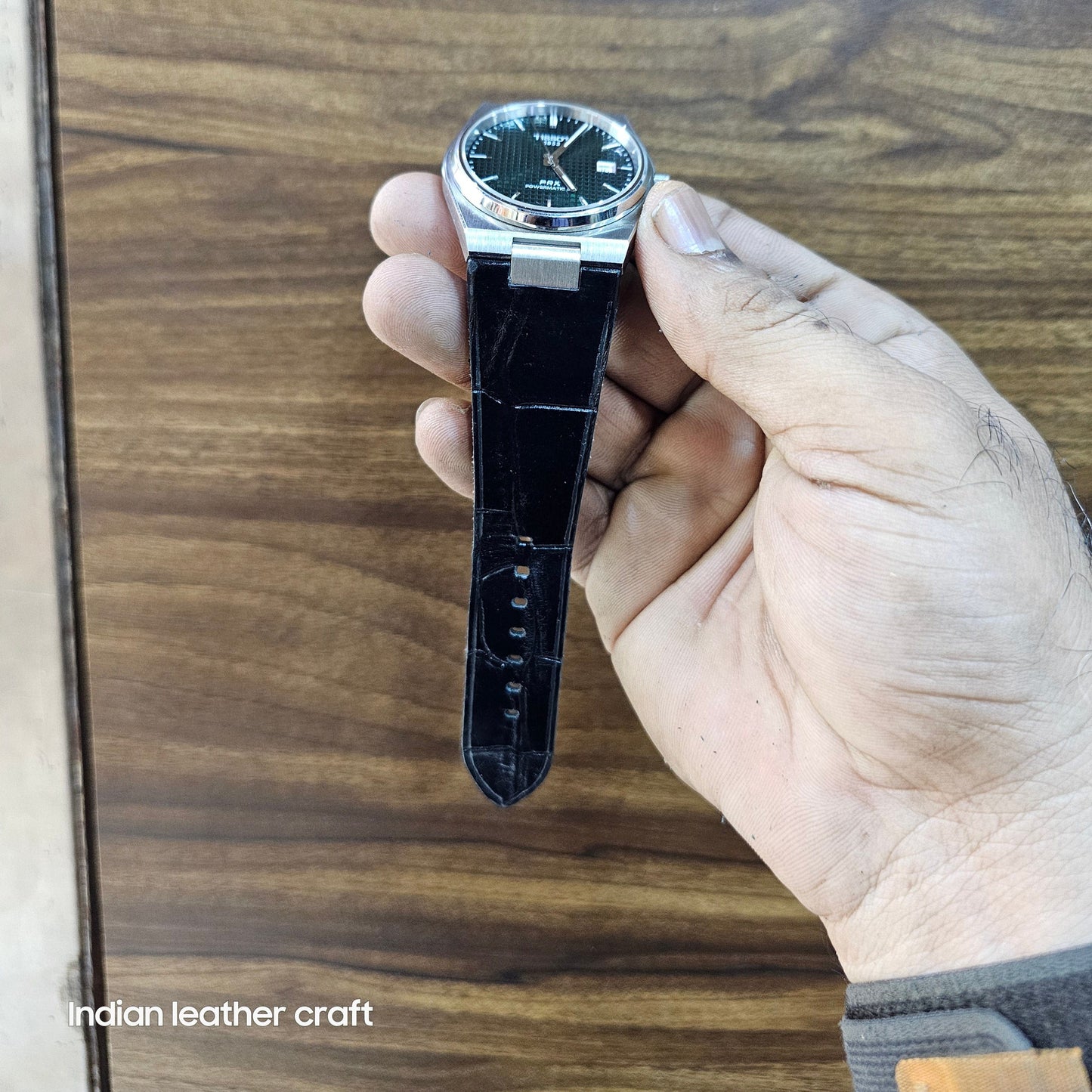 Indianleathercraft watch strap Black Handmade Tissot PRX leather watch strap