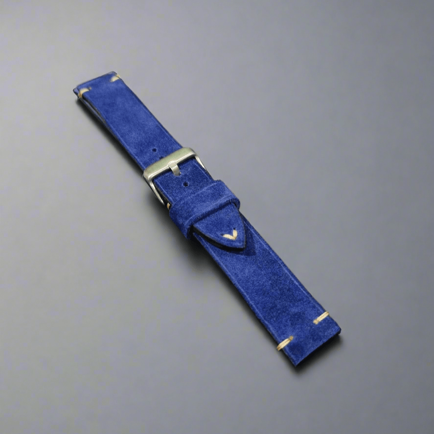 Indianleathercraft watch strap Handmade blue suede leather strap