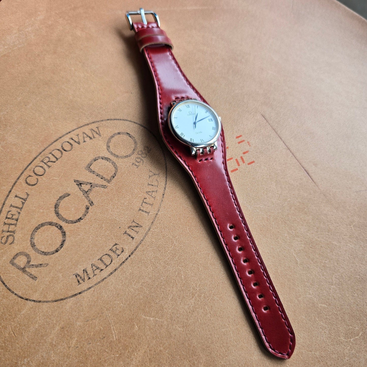 Indianleathercraft watch strap Red / 16mm shell cordovan bund strap