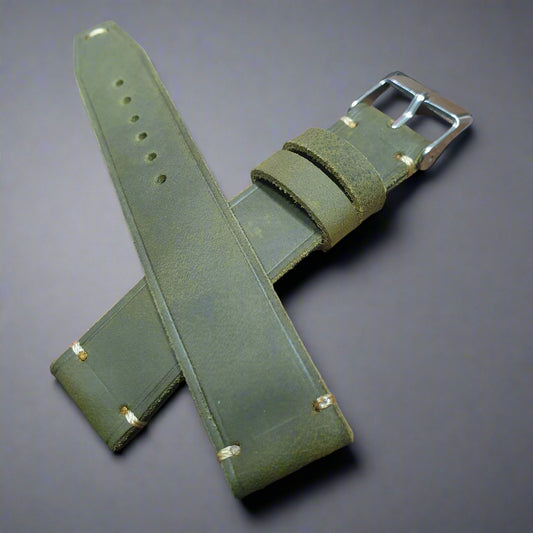 Indianleathercraft 18mm Handmade olive green leather strap