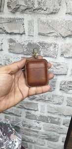Vintage brown leather airpods case - Indianleathercraft