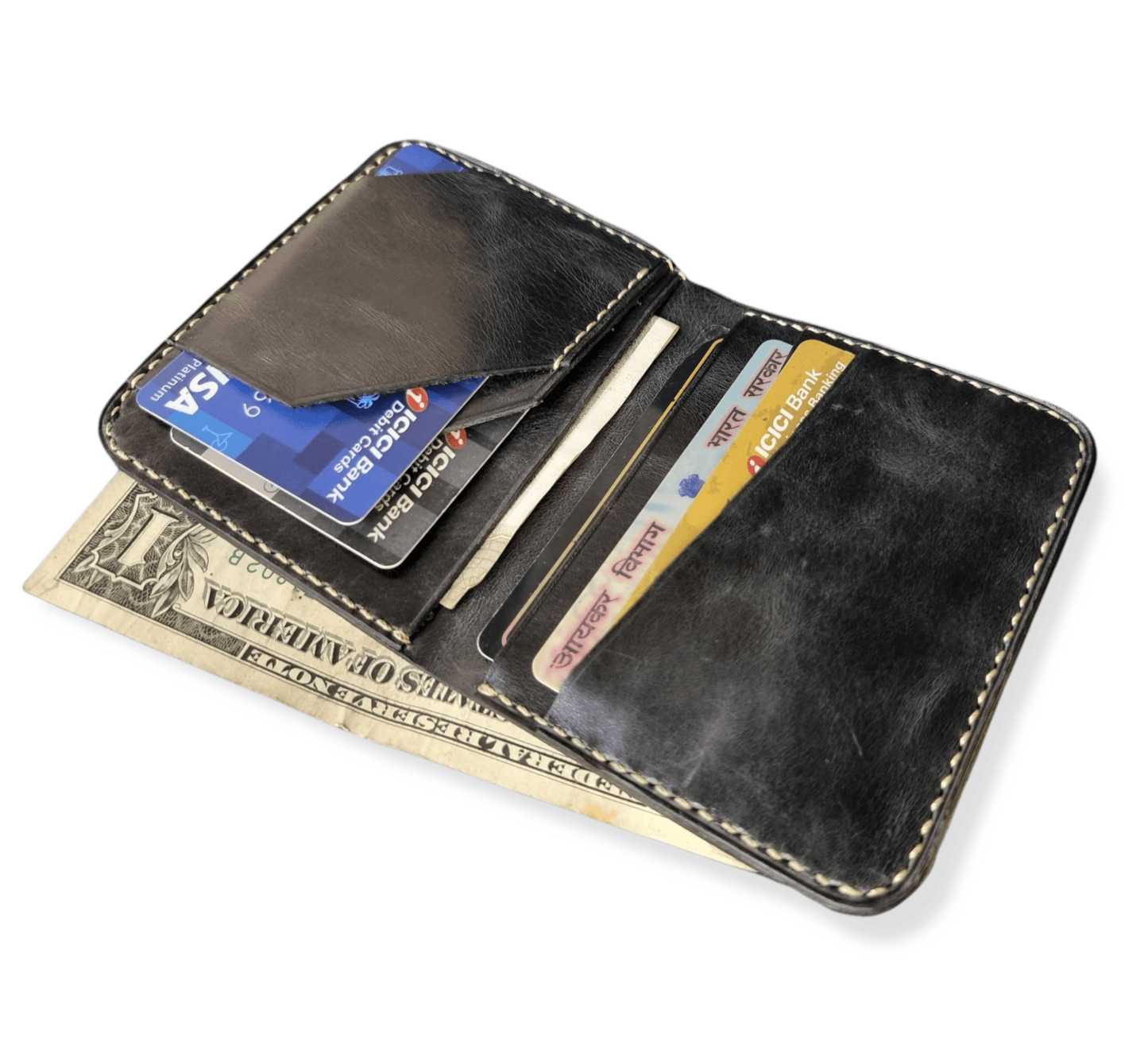 Indianleathercraft Graphite black Handmade green leather wallet