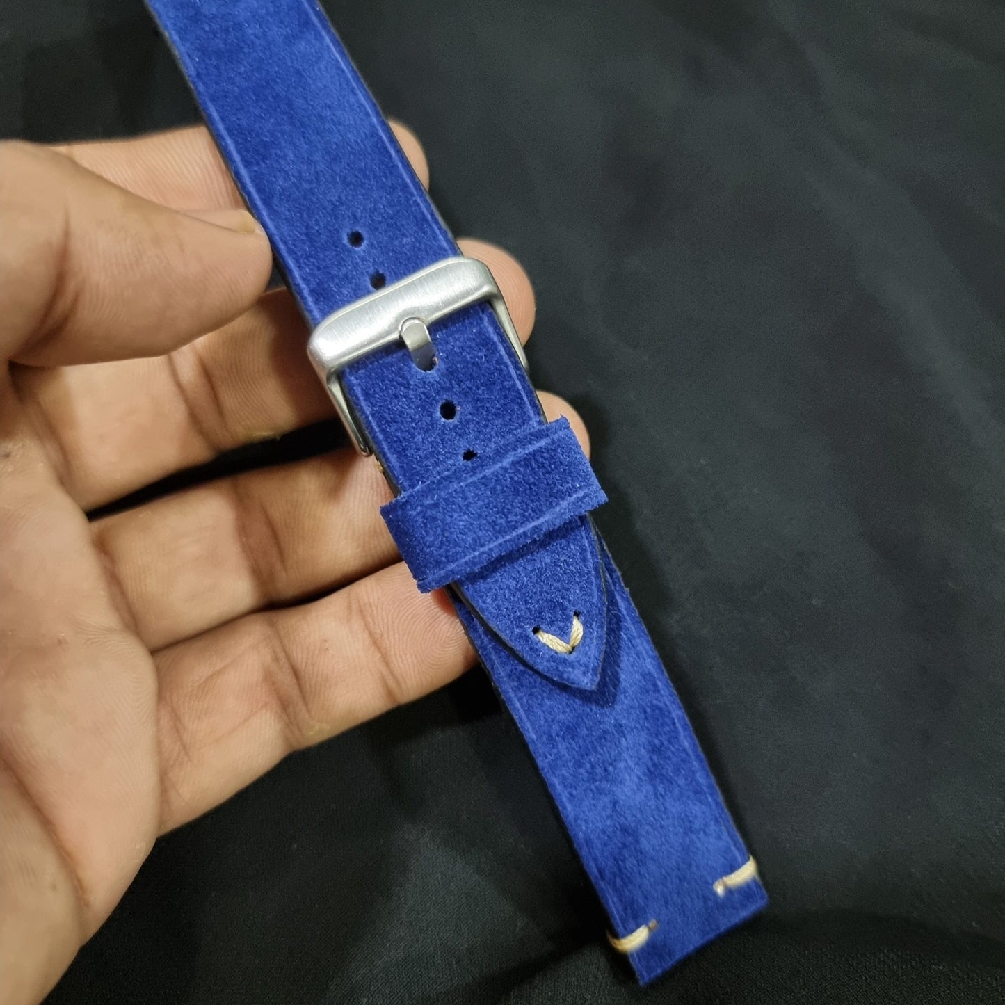 Indianleathercraft Handmade blue suede leather strap