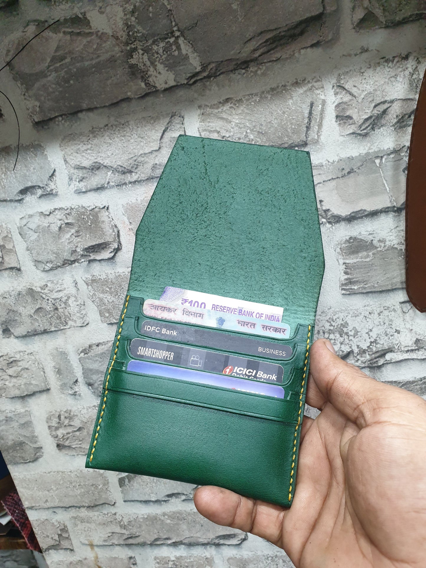 Indianleathercraft Handmade green leather wallet