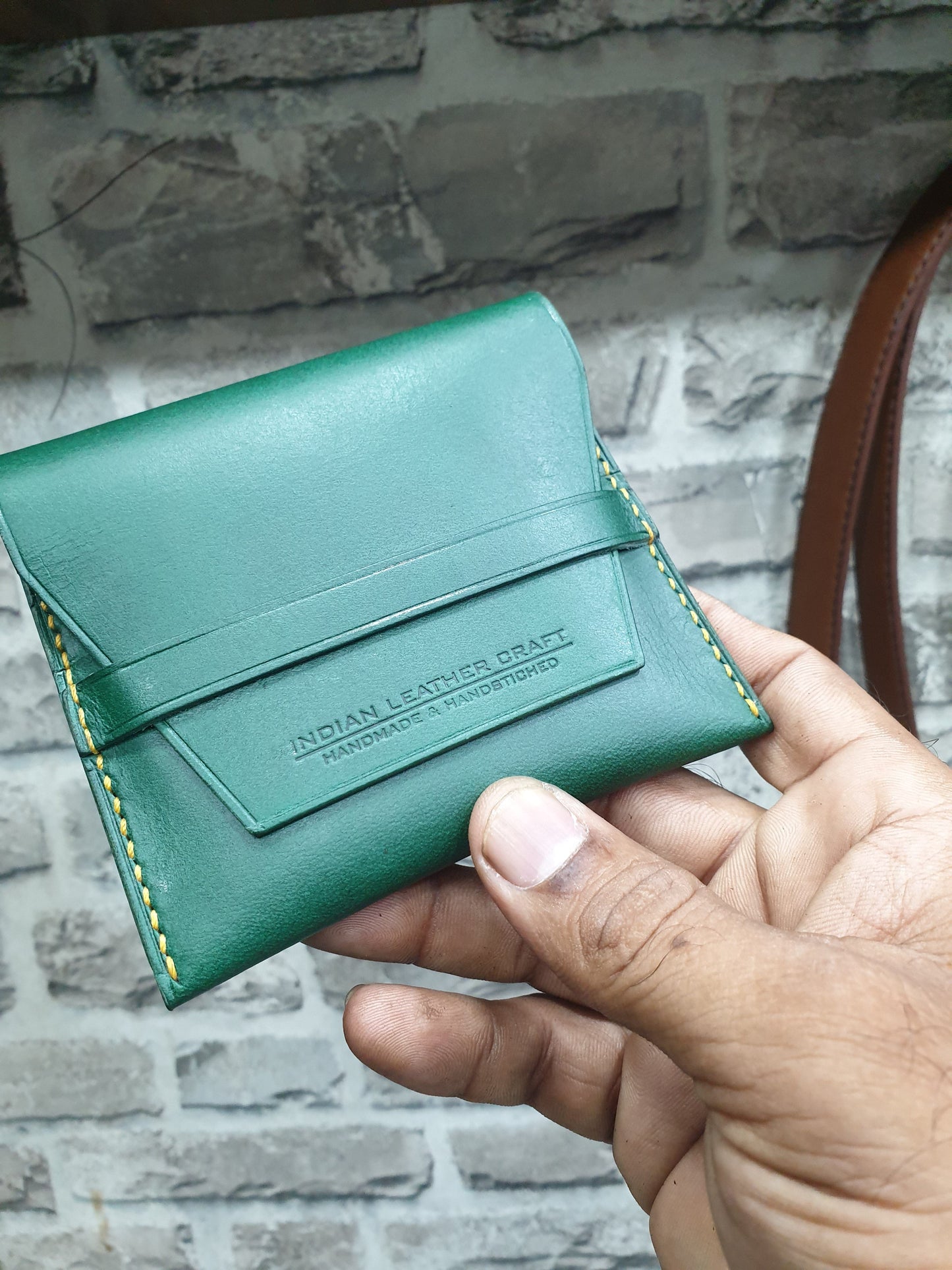 Indianleathercraft Handmade green leather wallet