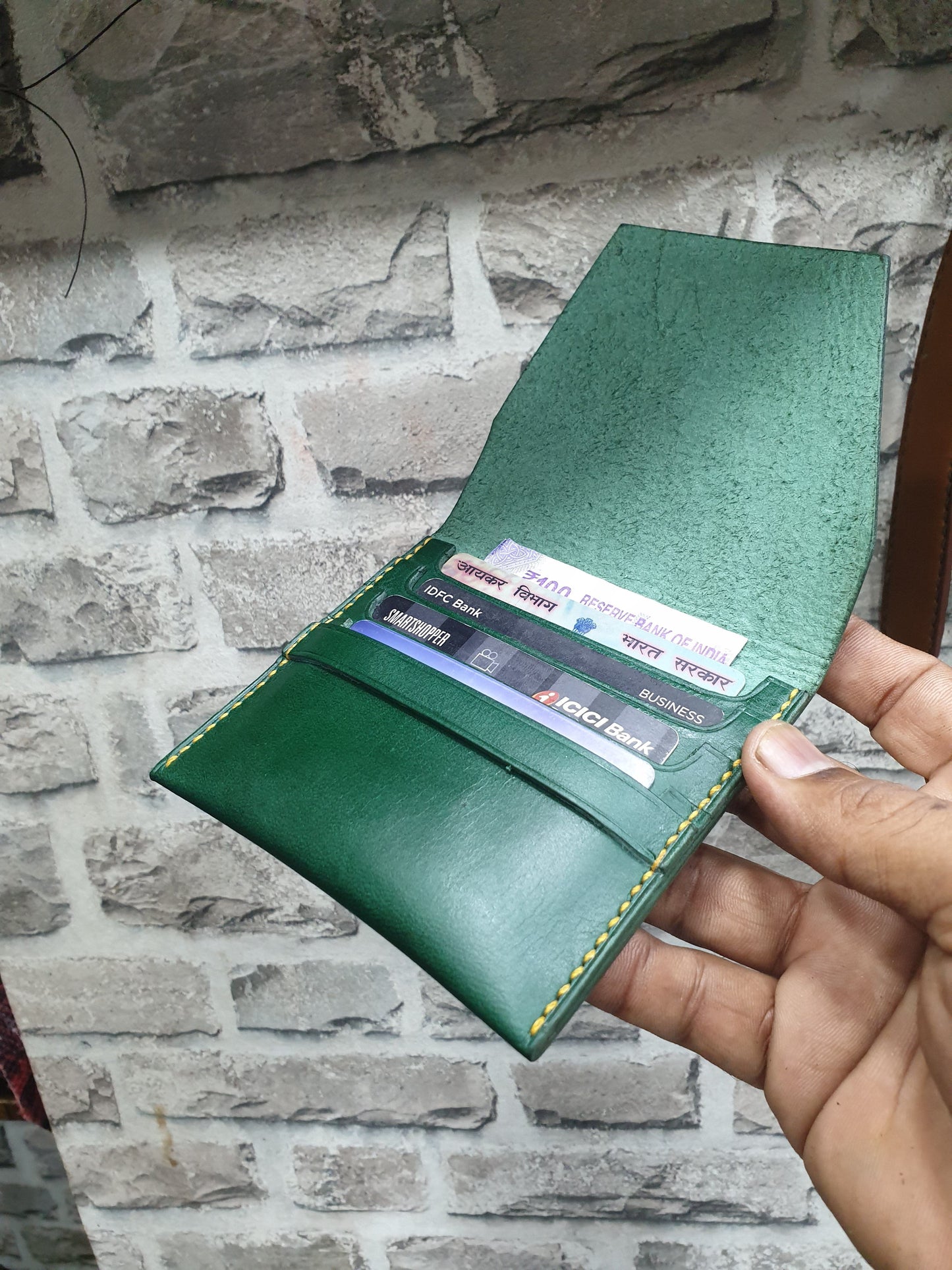Indianleathercraft Handmade green leather wallet