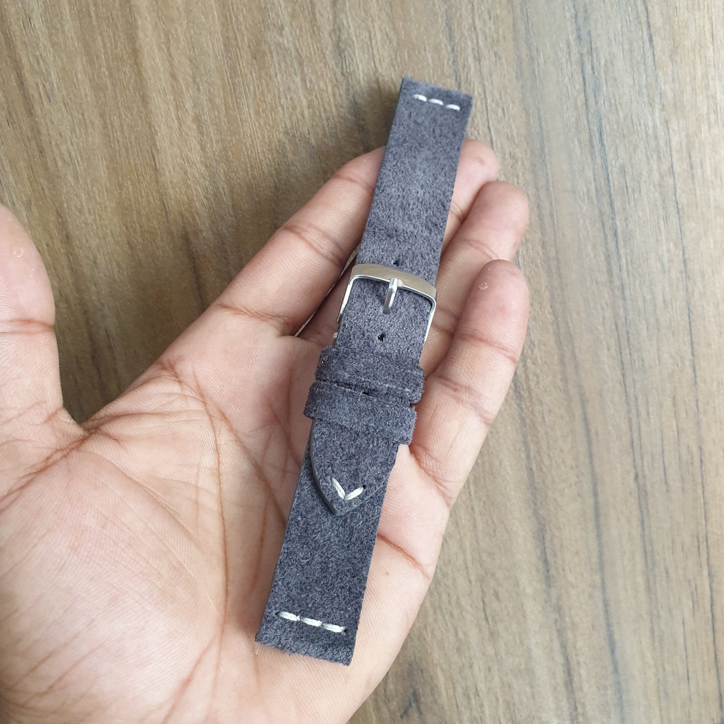 Indianleathercraft Handmade grey suede leather watch strap