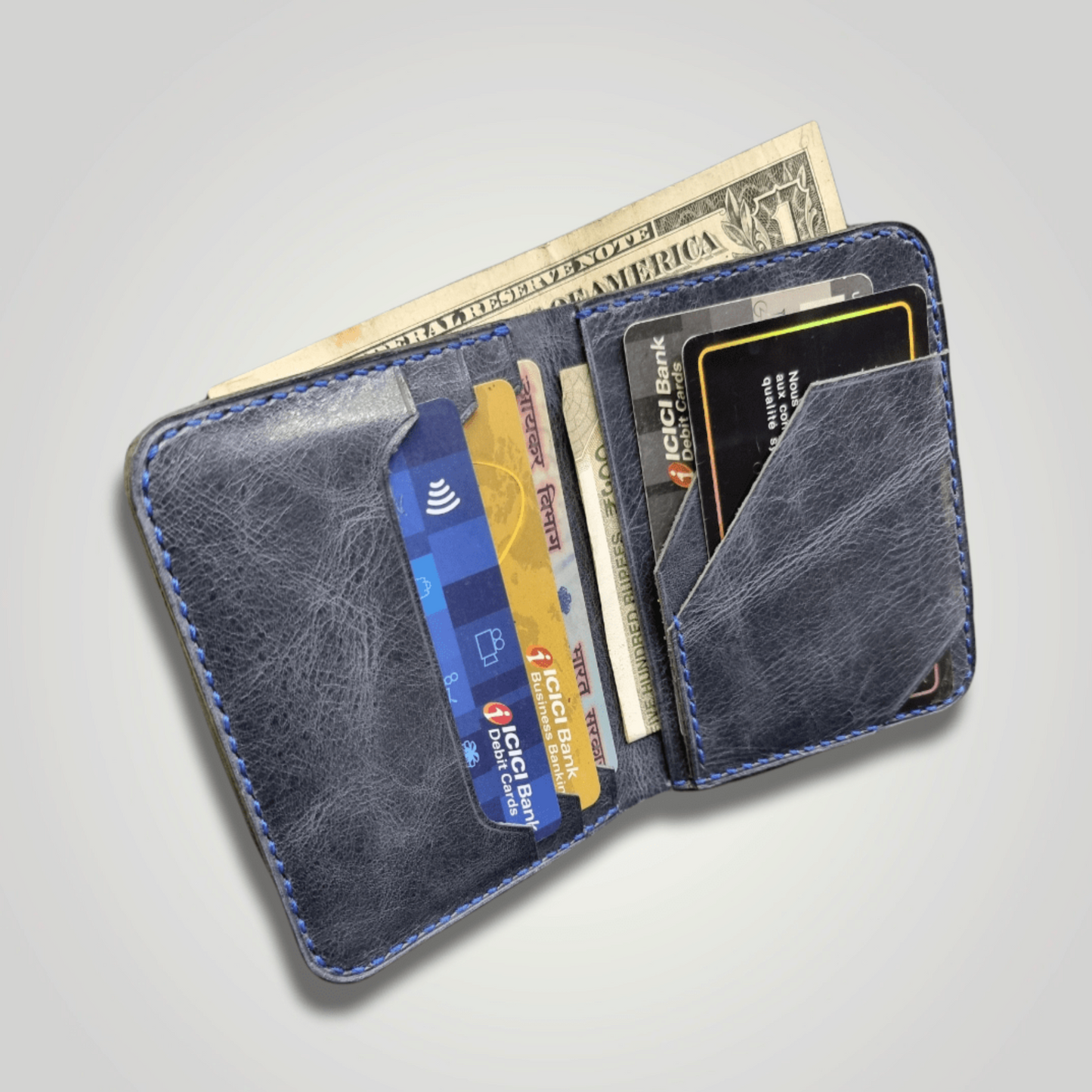 Indianleathercraft Midnight blue Handmade green leather wallet