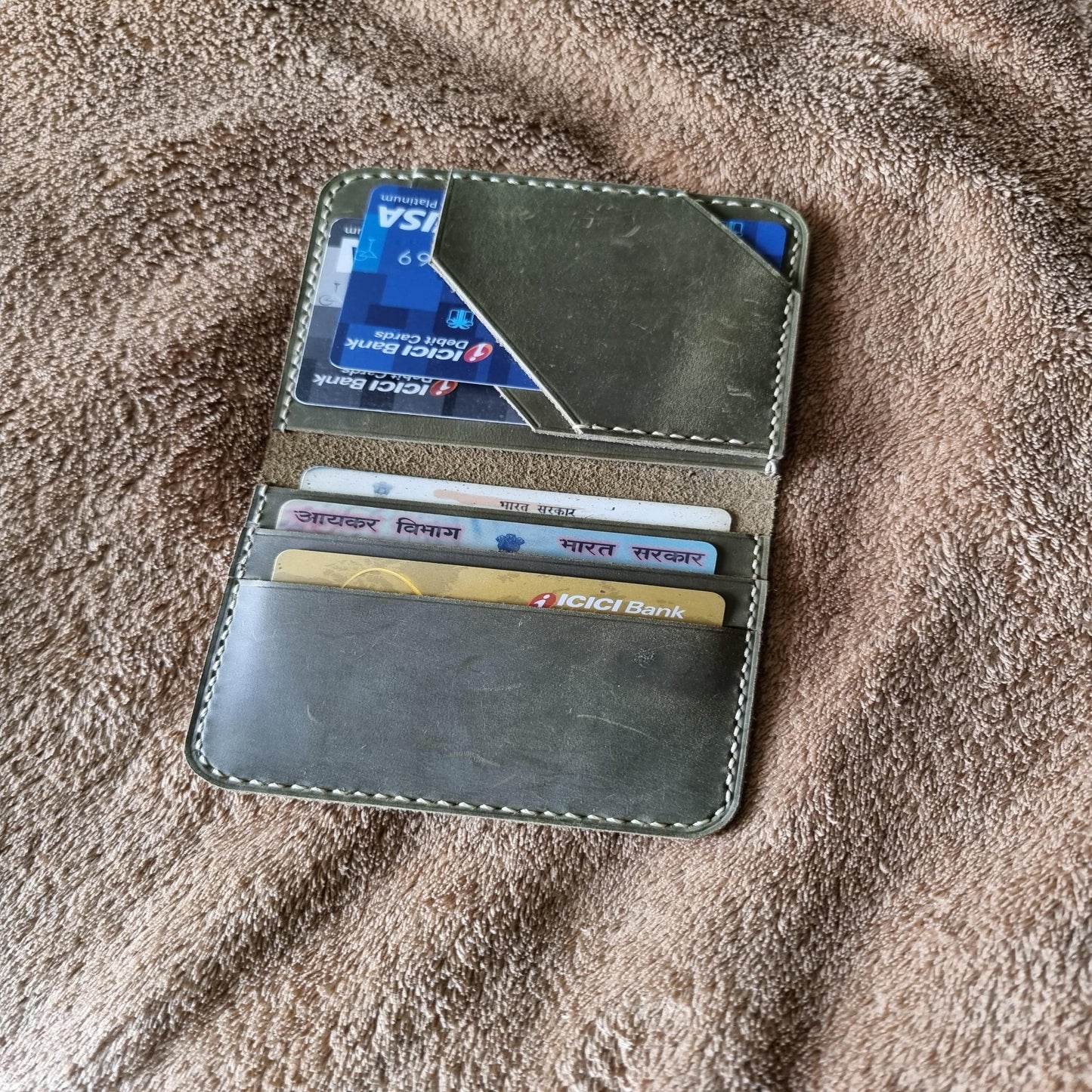 Indianleathercraft Olive Handmade green leather wallet