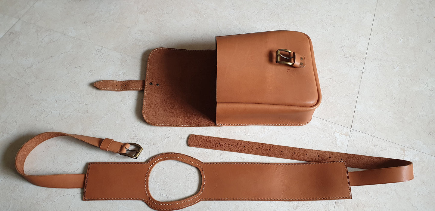Indianleathercraft royal enfield leather tank belt with side bag