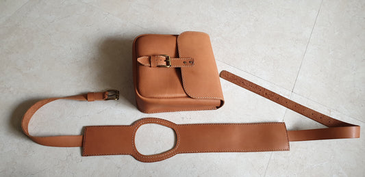 Indianleathercraft royal enfield leather tank belt with side bag