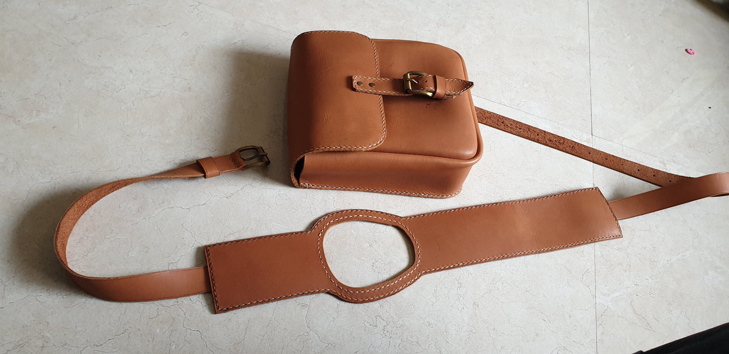 Indianleathercraft royal enfield leather tank belt with side bag