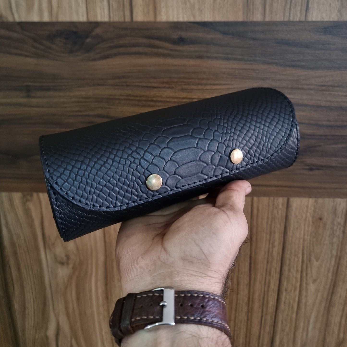 Indianleathercraft Watch Accessories Black leather watch case