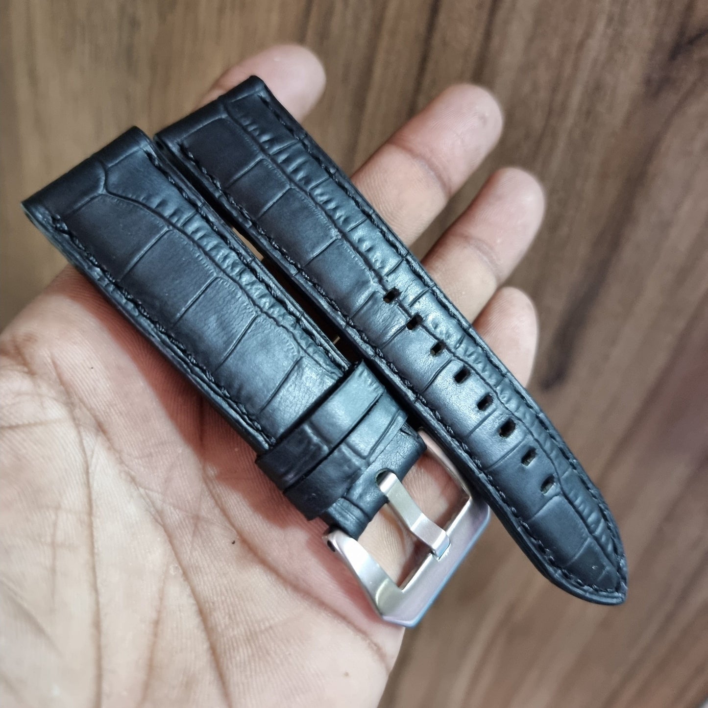 Indianleathercraft Watch Bands Black leather strap for panerai