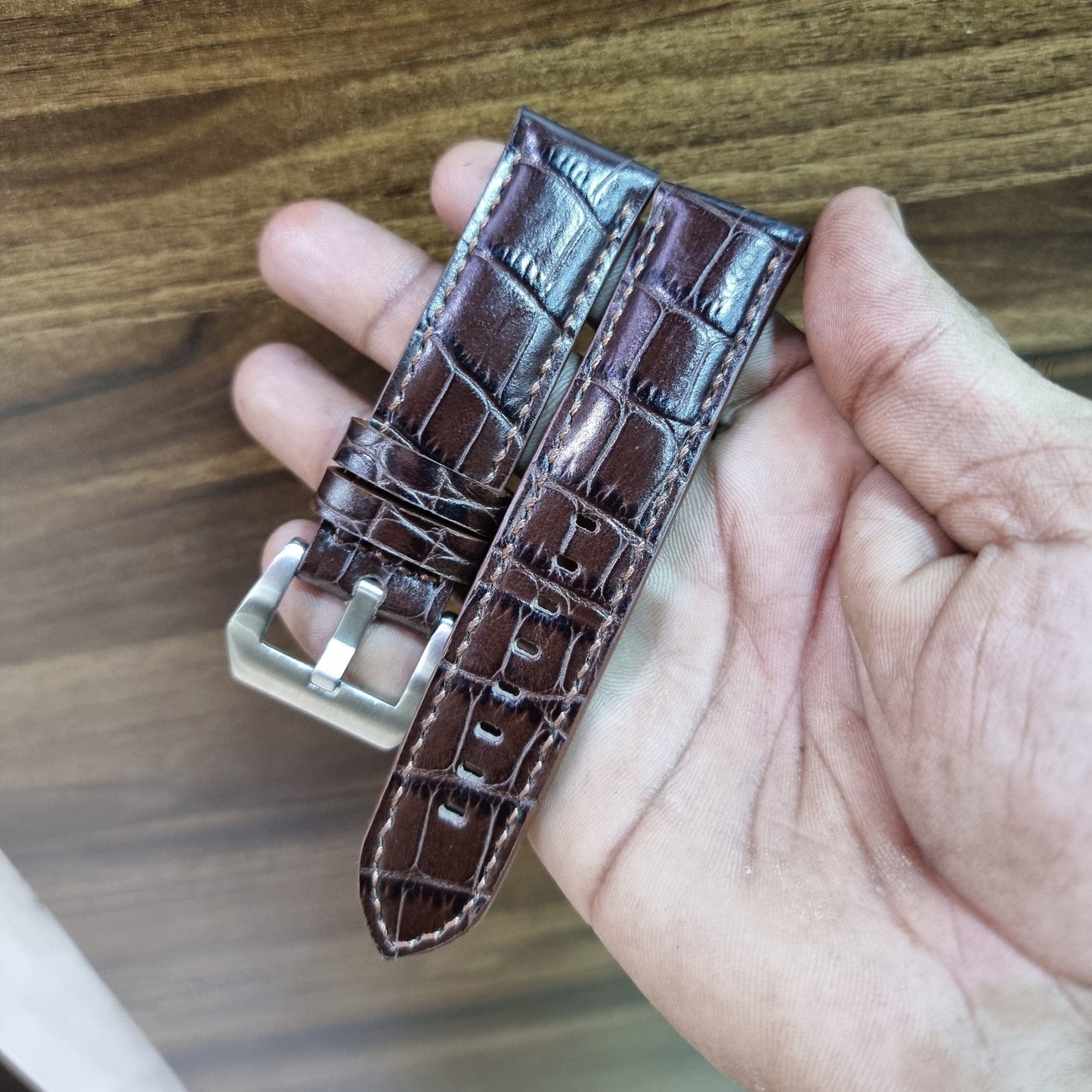 Indianleathercraft Watch Bands Black leather strap for panerai