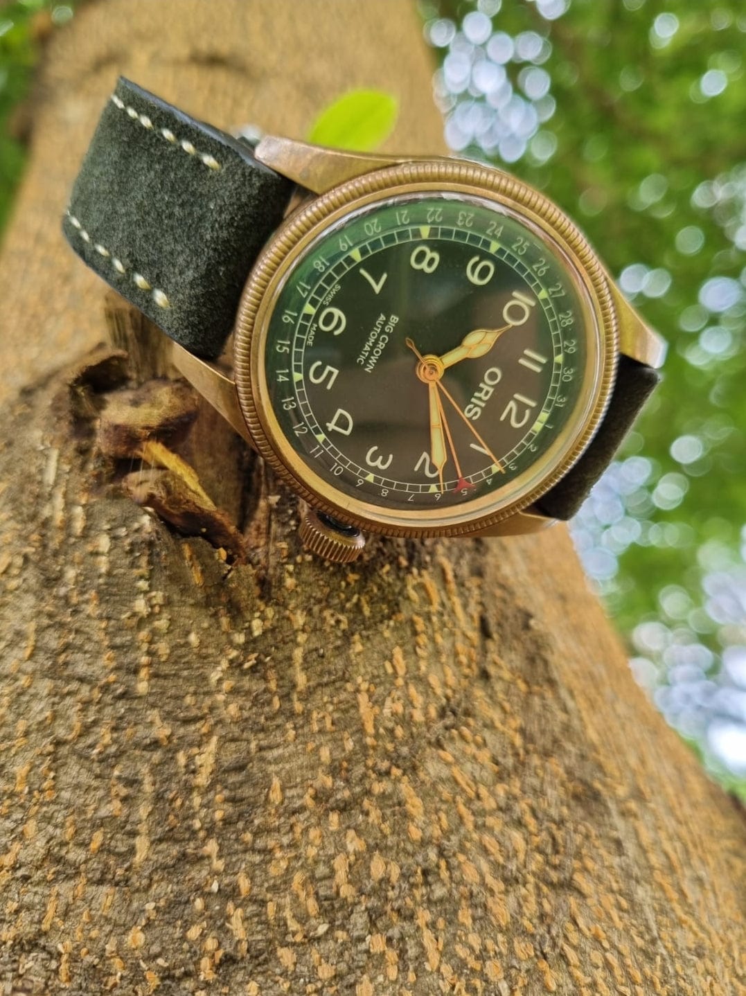 Indianleathercraft Watch Bands Handmade green suede strap for Oris