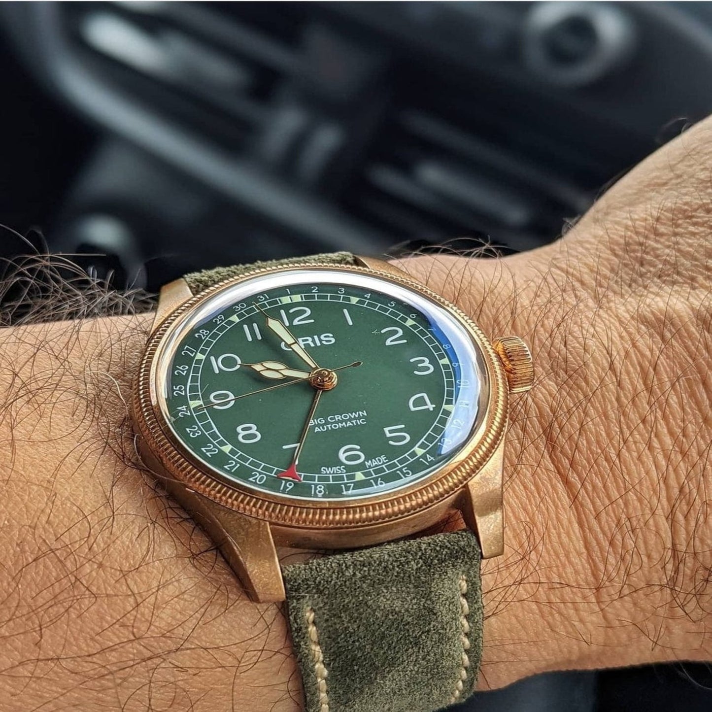 Indianleathercraft Watch Bands Handmade green suede strap for Oris