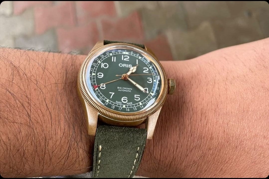 Indianleathercraft Watch Bands Handmade green suede strap for Oris