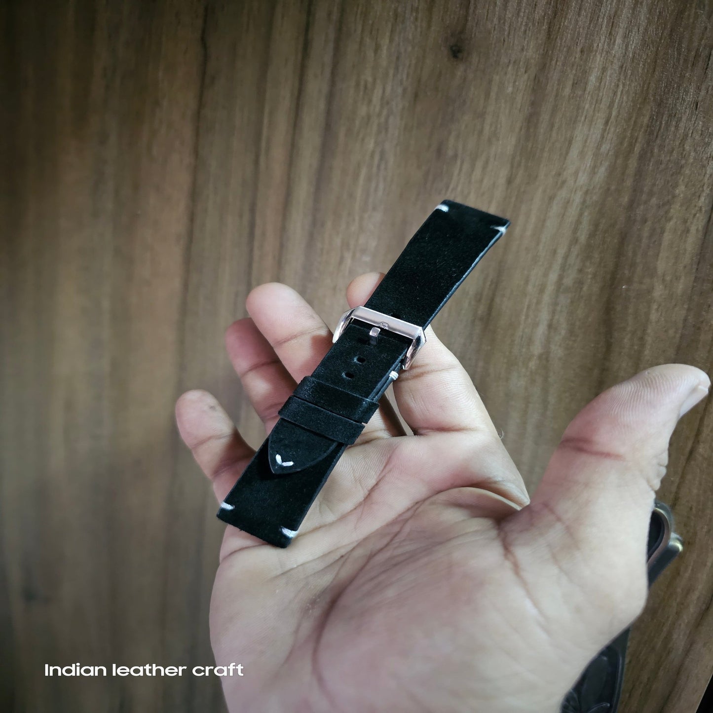 Indianleathercraft Black / 18mm Handmade suede leather strap