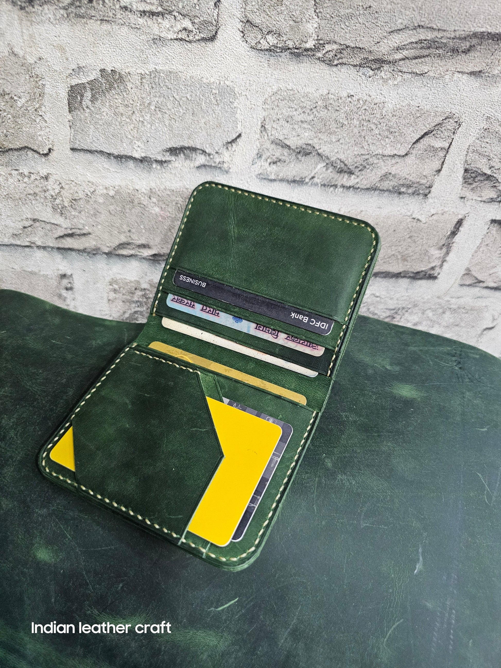 Indianleathercraft Handmade green leather wallet