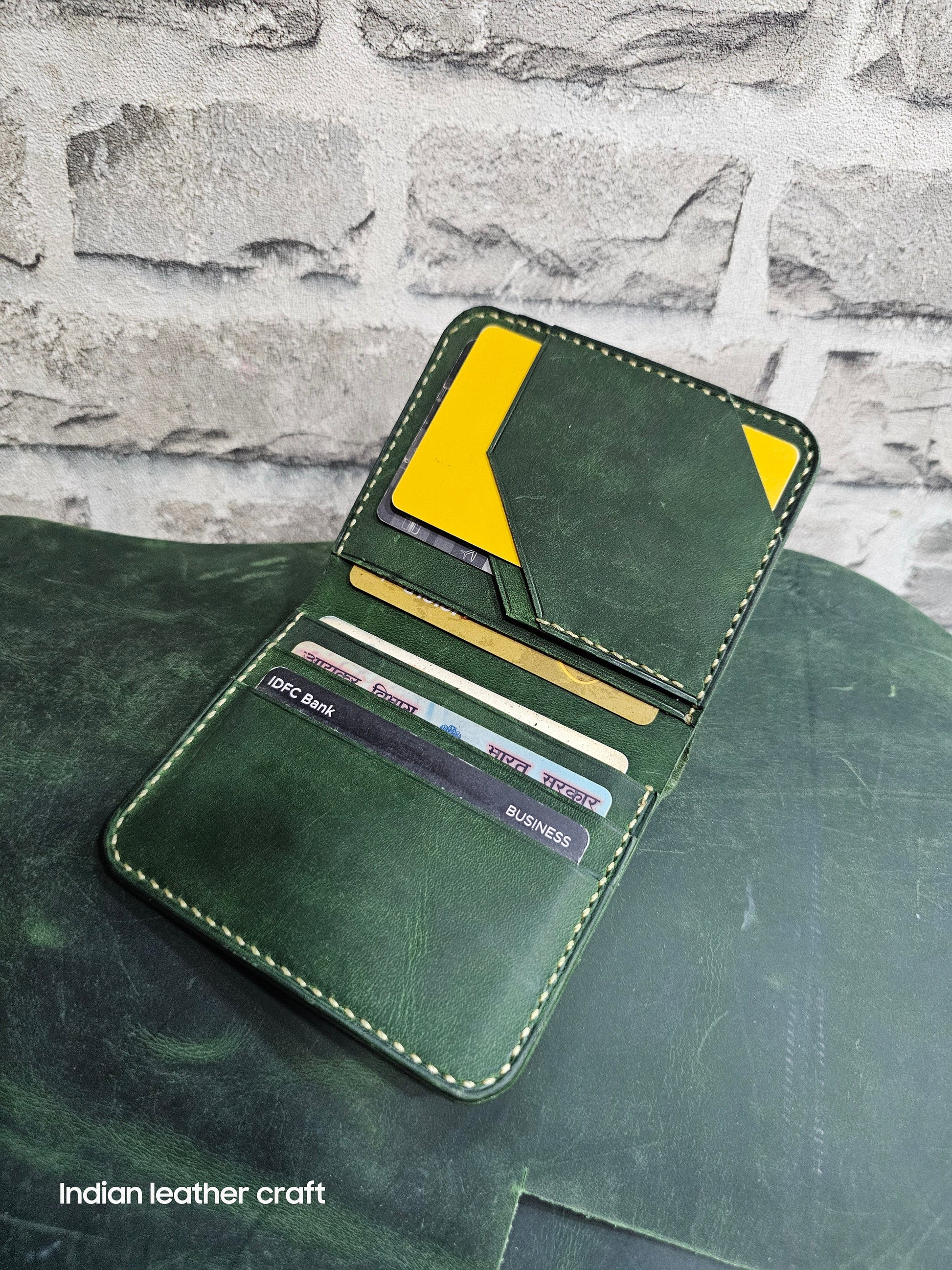 Indianleathercraft Handmade green leather wallet