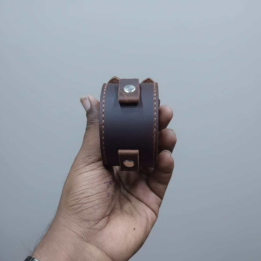 Indianleathercraft leather strap 12mm / Brown Handmade cuff style bund leather strap