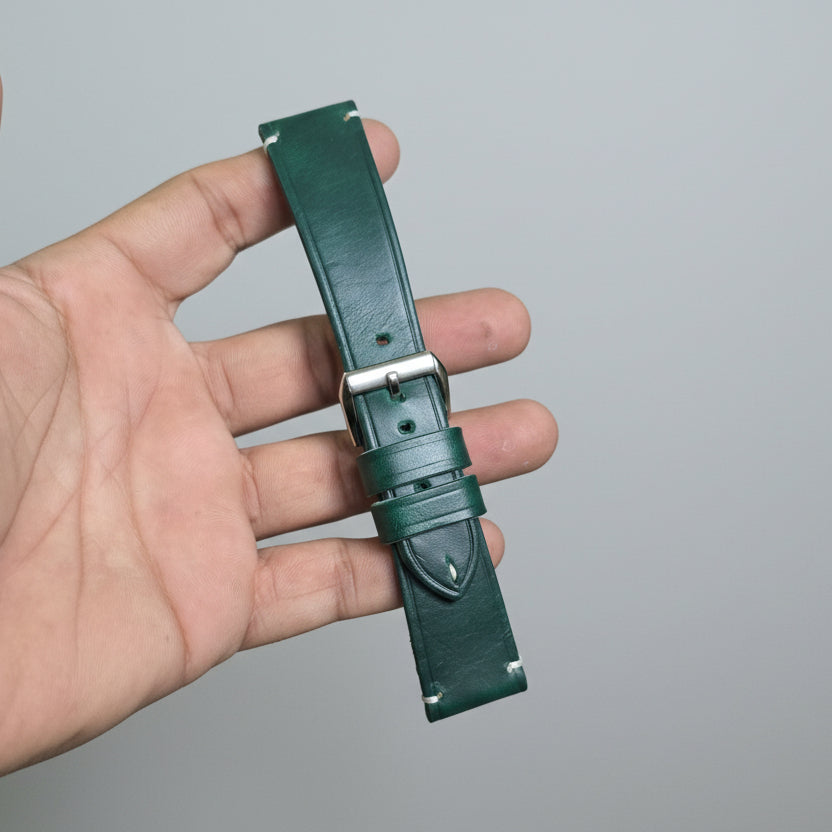 Indianleathercraft leather strap 16mm Horween Golf Green Cavalier Leather Strap