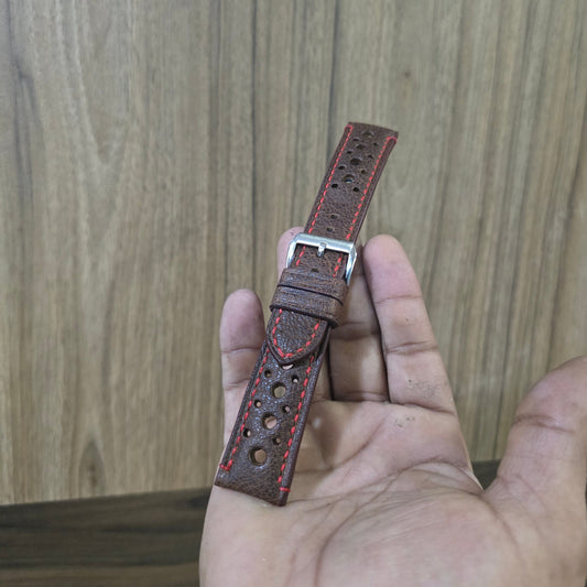 Indianleathercraft leather strap 20mm Vintage brown racing strap