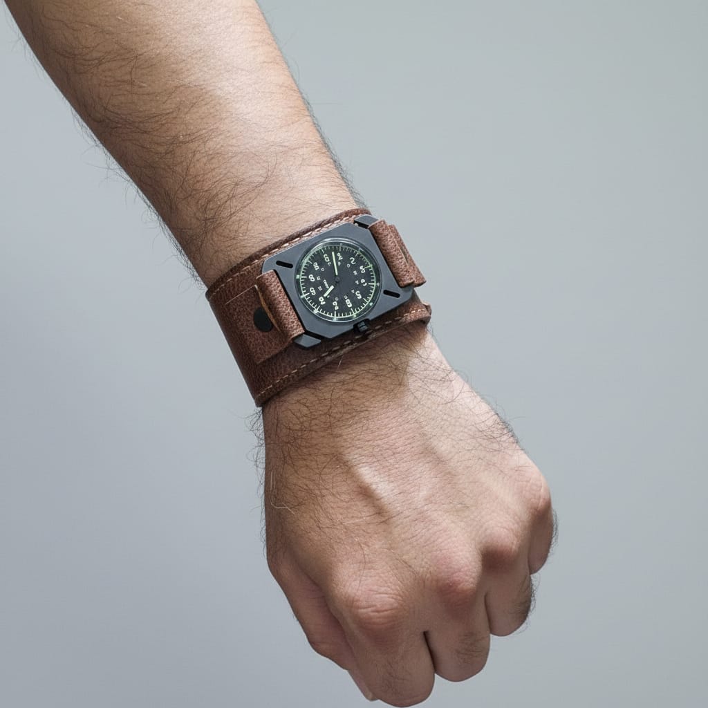 Indianleathercraft leather strap 5-5.5 inches / Brown / Black Handmade DWC Terra strap